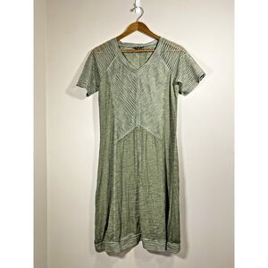 YEST Dress Women Sz 6 Gray Multi Directional‎ Stripe Textured Stretch Semi Sheer